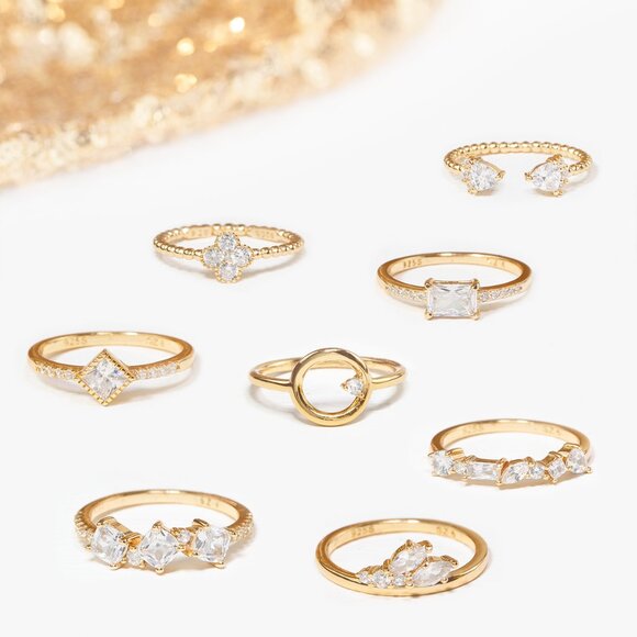 Dainty Emerald Cut ring, 925 Sterling Silver with 10k gold finish Pavé Band - Picture 4 of 4